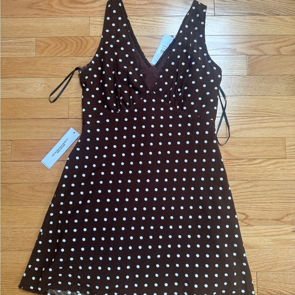 Princess Polly Chocolate Dress with Cream Dots